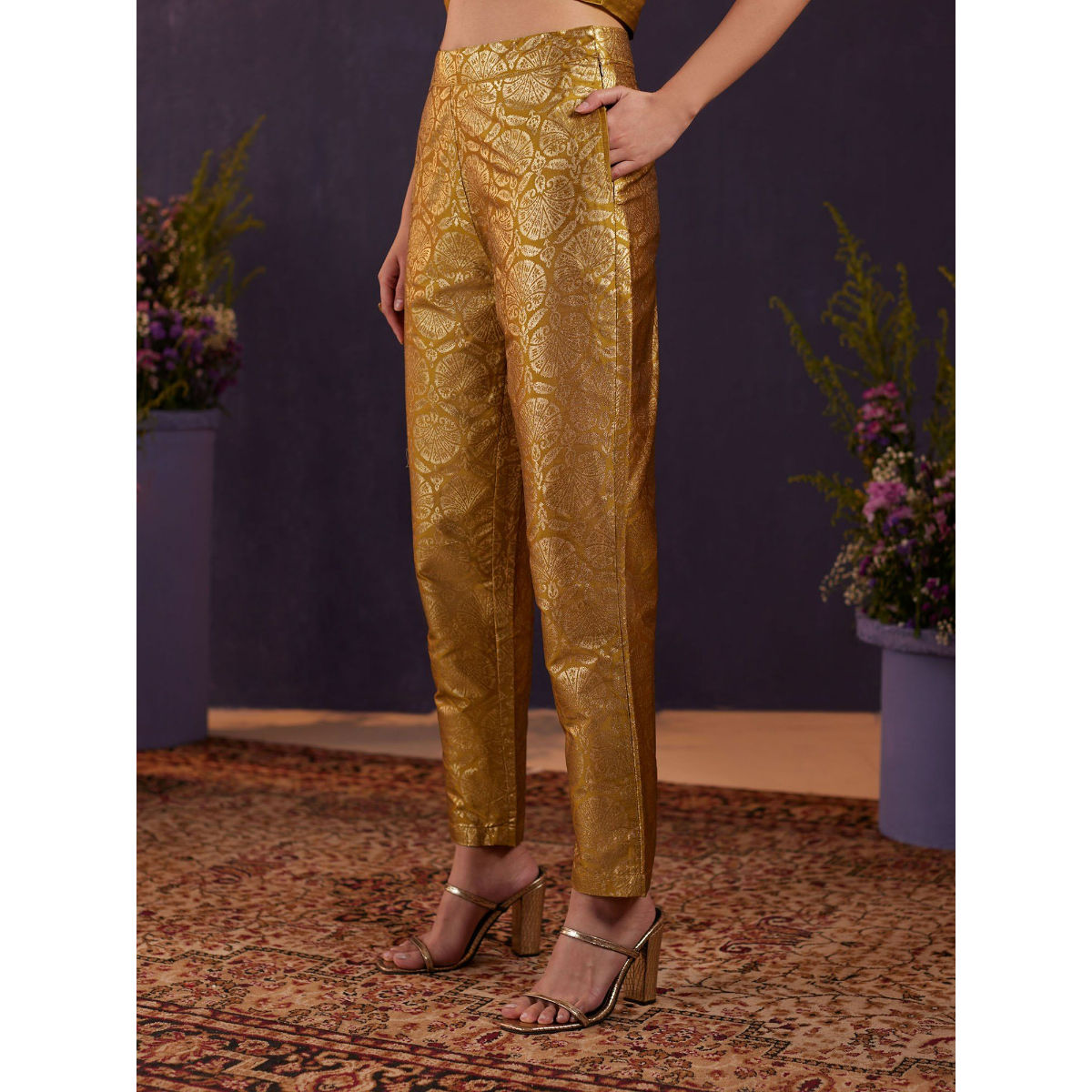 1970s Madame Gres Haute Couture Wide Leg Pant Set w Metallic Gold Part –  Shrimpton Couture